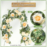4 Pack 26 Ft Artificial Eucalyptus Vines Garland With Flowers Fake Floral Flower Garland Rose Wreath For Wedding Party Arch Table Decor Backdrop Decorations(Champagne)