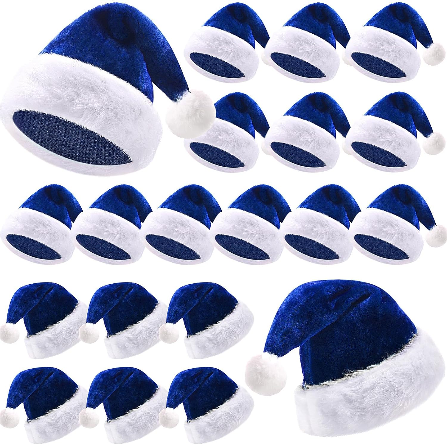 20 Pcs Santa Hats Bulk Plush Christmas Hats For Adults Women Men Holiday Party Costume(Navy Blue)