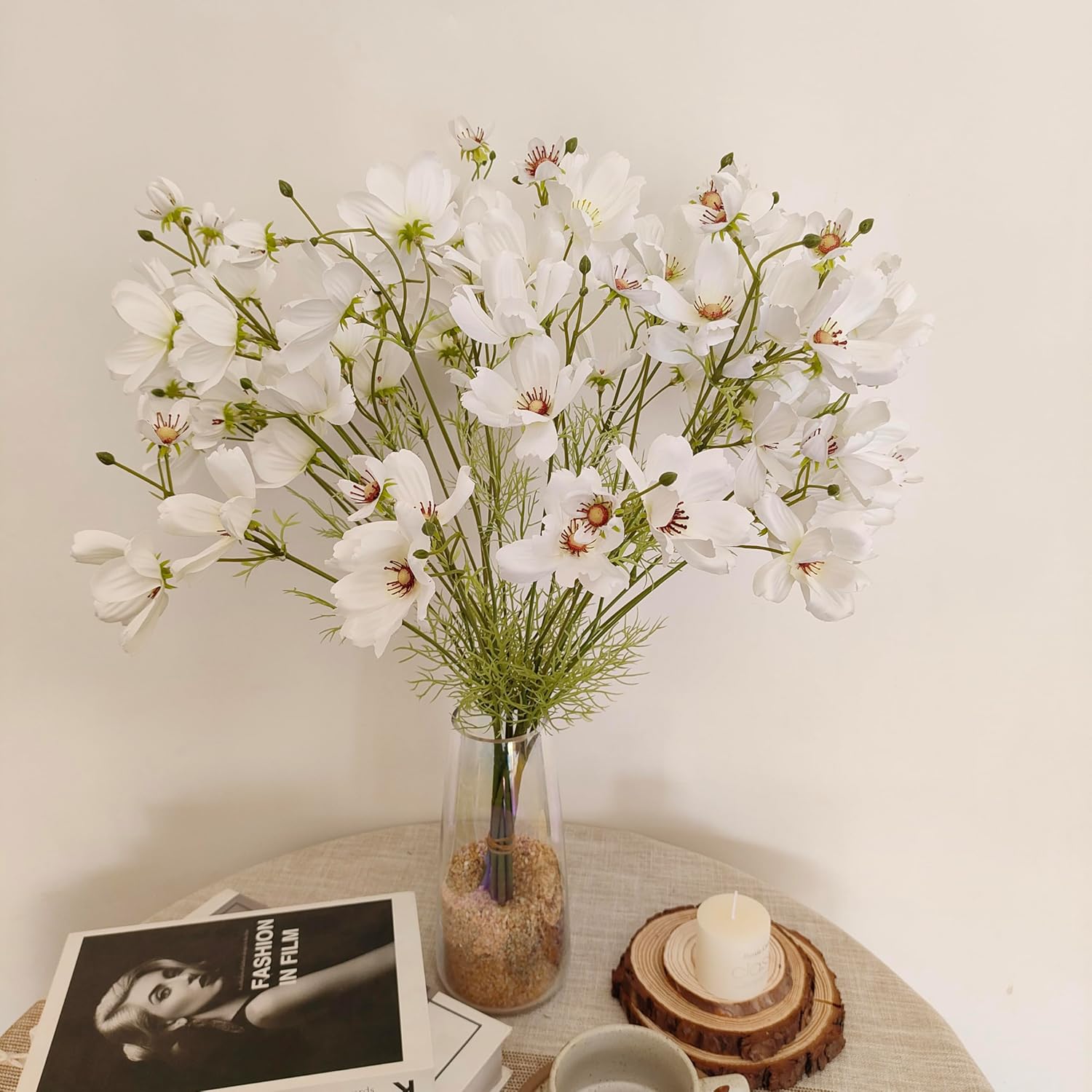 White Daisy Artificial Flowers, 8 Bundles 21.65'' Faux Silk Daisy With Stems For Home Garden Vase Decor