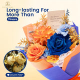 Preserved Flowers Bouquet, Orange & Navy Blue Roses Gift Bouquet, Aritifical Flowers Gifts For Women, Eternal Roses Bouquet For Wife Anniversary Christmas Anniversary Home Décor