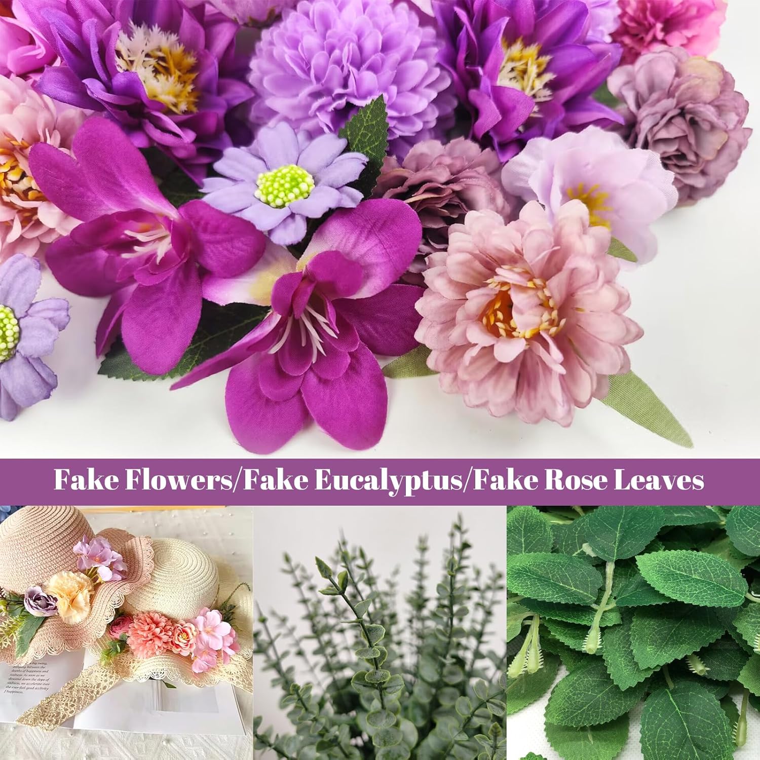Artificial Flowers Combo Purple Silk Fake Flowers Set For Decoration, Project Crafts, Centerpieces, Wedding