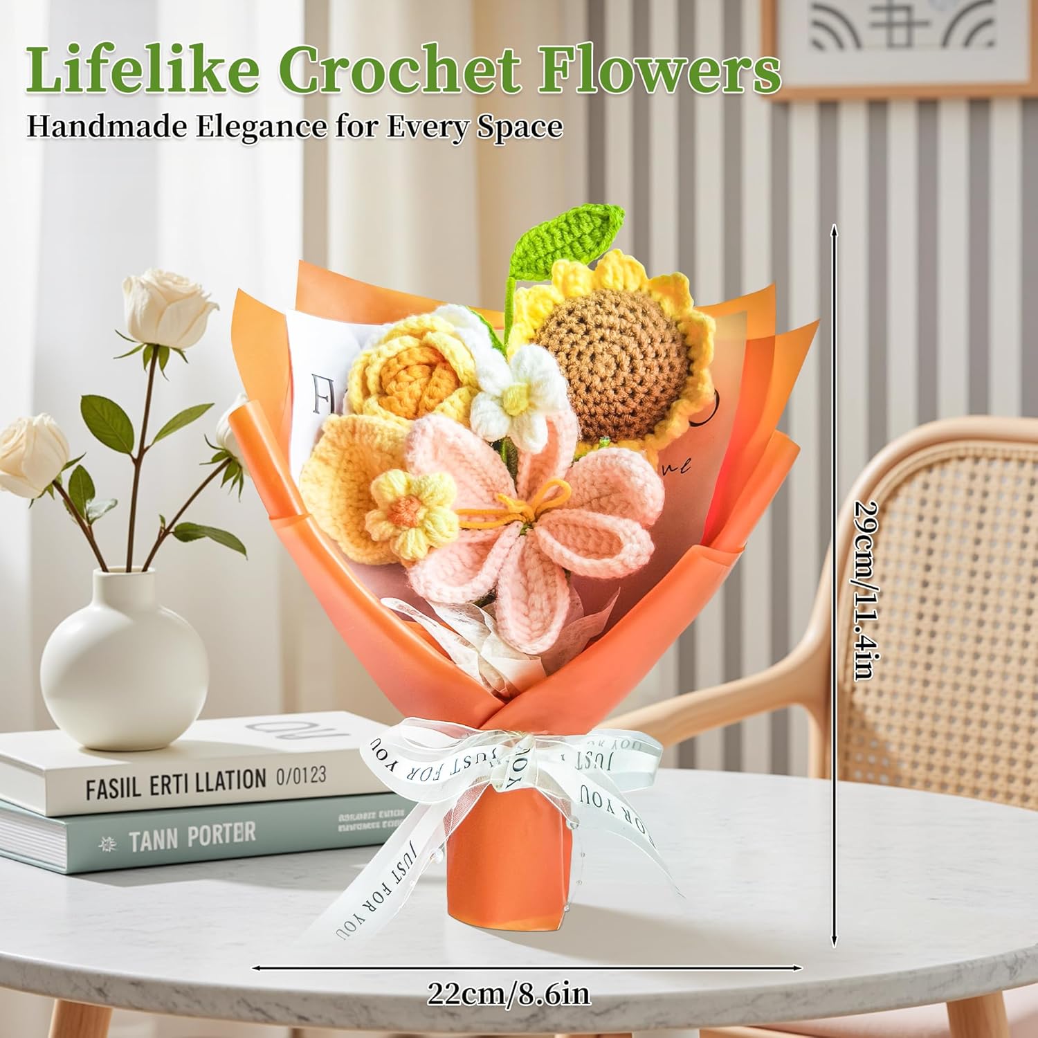 Crochet Flower Bouquet, Large Handmade Crochet Flowers, Forever Knitted Bouquet Ready To Gift For Birthday, Anniversary, Home Décor