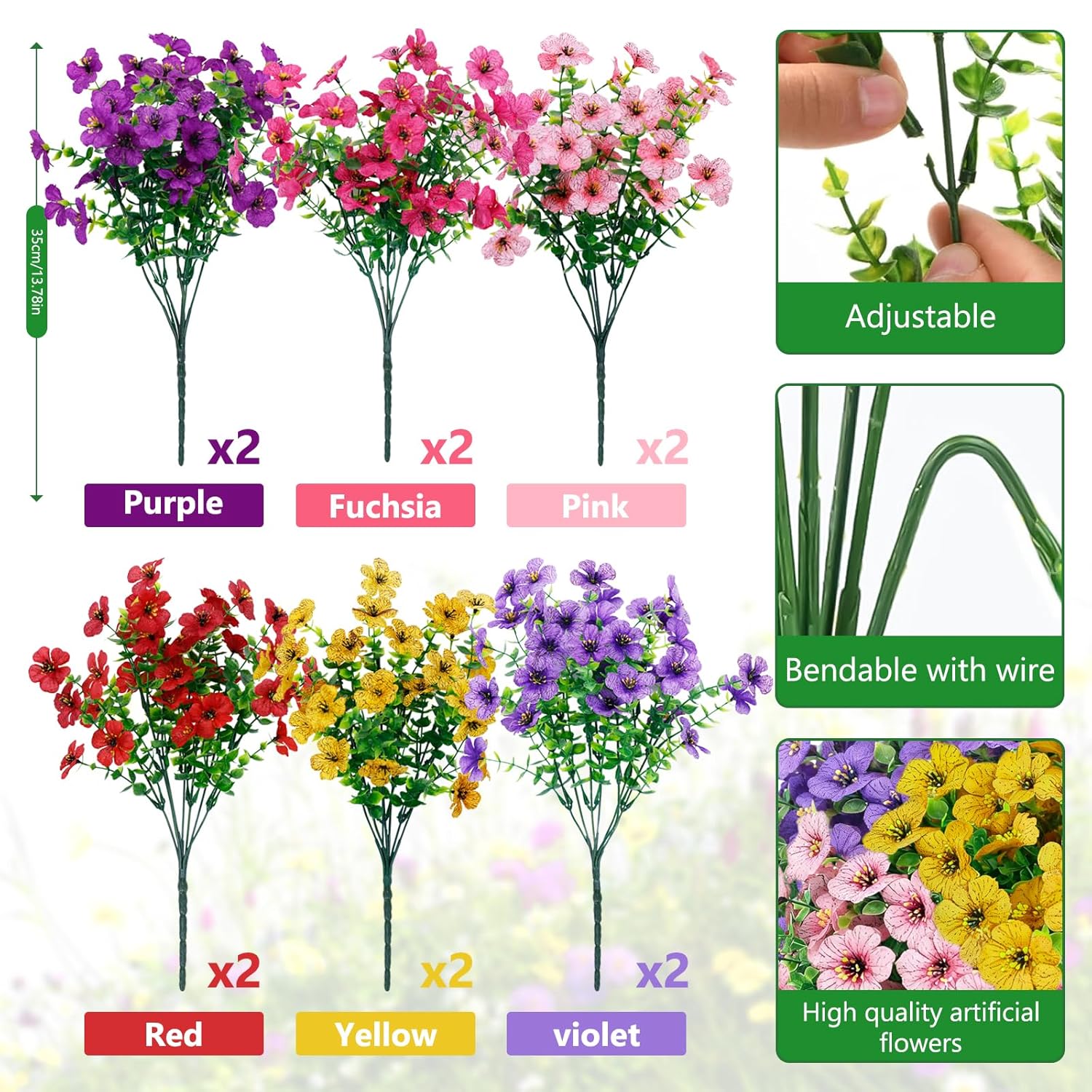 12 Bundles Artificial Flowers For Outdoor Indoor, Faux Flower Daisy With Eucalyptus Leaves Fake Plants Greenery, Garden Home Decor For Boxwood Porch Patio