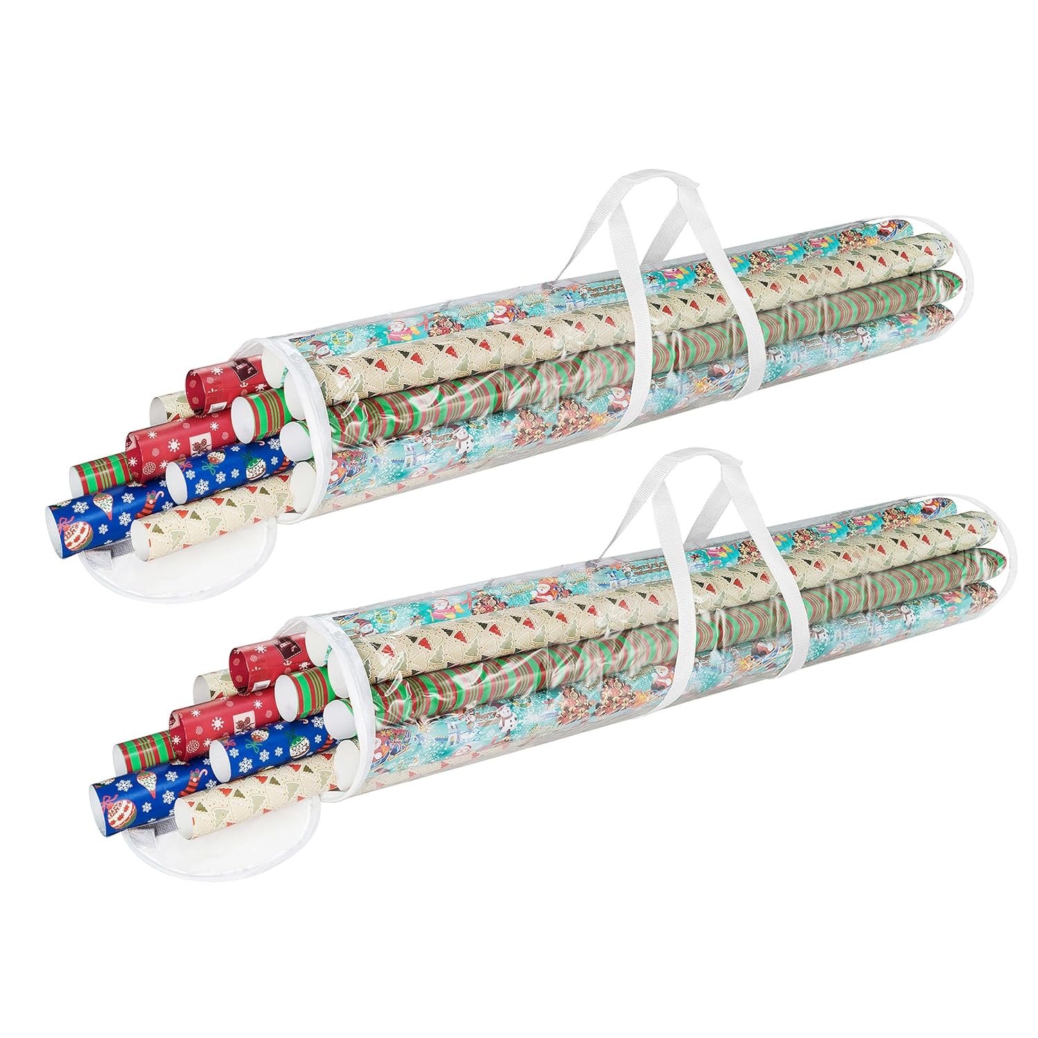 Wrapping Paper Storage - Set Of 2 Organizers For 50 Rolls Of Gift Wrap - Clear Totes With Handles For Holiday, Christmas, Or Any Occasion By