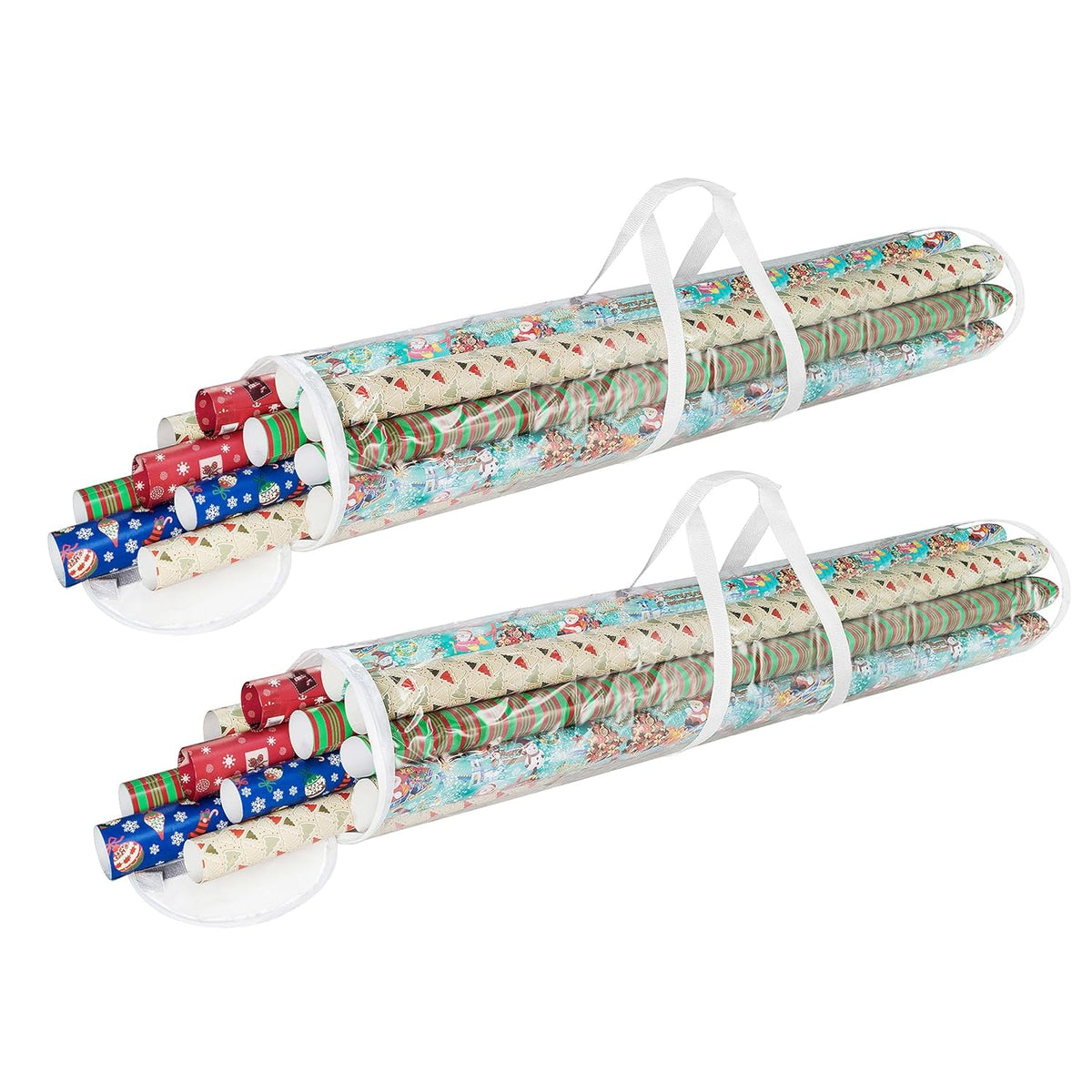 Wrapping Paper Storage - Set Of 2 Organizers For 50 Rolls Of Gift Wrap - Clear Totes With Handles For Holiday, Christmas, Or Any Occasion By