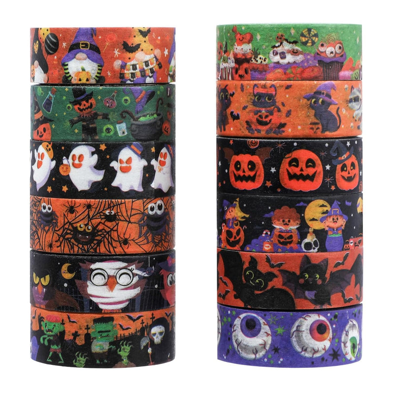 Halloween Washi Tape Set, 12 Rolls Pumpkin Ghost Bat Spider Decorative Masking