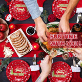 96 Pcs Christmas Birthday Decorations Set Merry Birthday Christmas Paper Plates And Napkins Forks Disposable Xmas Tableware Set For Xmas New Year Decorations, 24 Guests