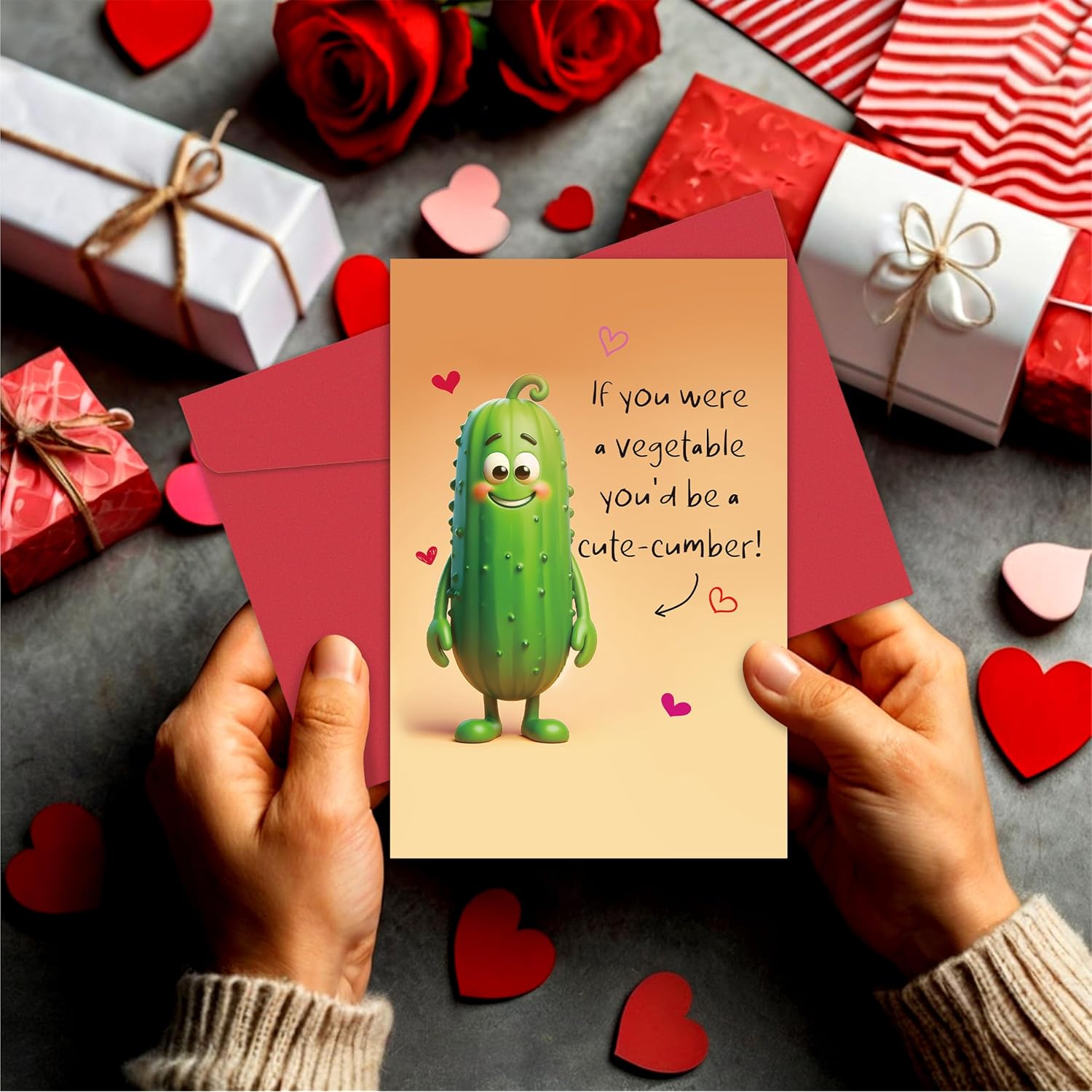 Punny Valentines Card For Men Women, Cute-Cumber Valentines Cards For Him Her, Funny Valentine'S Day Cards For Husband Wife, Perfect Punny Cards - If You Were A Vegetable You'D Be A Cute-Cumber!