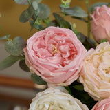 Artificial Austin Roses Valentines Day Decoration, 4 Pcs Real Touch Fake Flowers With Moist Fabric Petals, 17.7 Inch Fake Peonies For Wedding Home Decor(Pink)