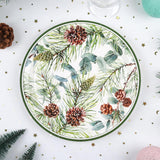 48Pcs Christmas Party Plates Winter Pine Cones Paper Plates 9 Inch 7 Inch Watercolor Pine Branches Cones Eucalyptus Disposable Round Dinner Dessert Plate For Xmas Holiday Party Supplies