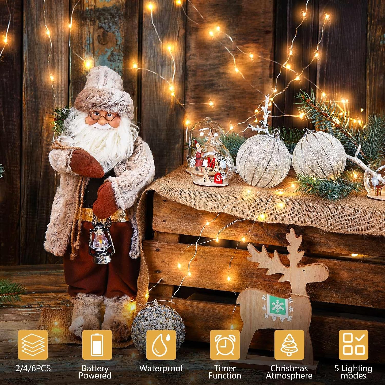 Timer Fairy Lights Battery Operated 2 Pack 16.4Ft 50 Leds Silver Copper Wire Twinkle String Lights With Timer 5 Lighting