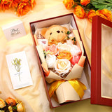9.45 X 15.7 Inch Valentine'S Day Bear Flower Bouquet Gift Box Artificial Rose Flower Bouquet Baby'S Breath Greeting Card For Women Girlfriend Her Mother Wife Proposal Anniversary(Champagne)
