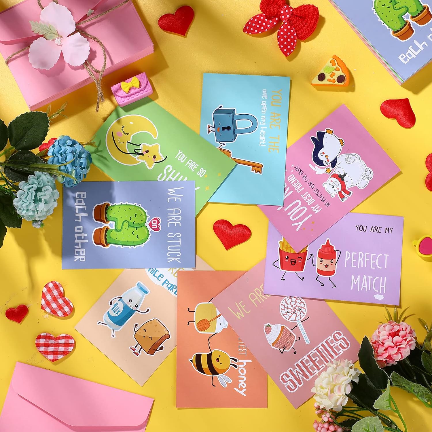 40 Sets Valentine Day Cards For Children 8 Designs Of Valentine Cards With Pink Envelops Kids Cards For School Classroom Valentines Day Decorations Kids To Exchange Presents