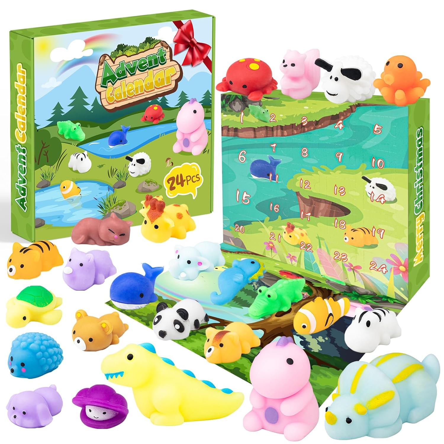 Advent Calendar 2025 With 3 Cute Jumbo Dinosaur And 21 Mochi Squishy Toys - 24 Days Christmas Countdown Calendar Gifts For Kids Boys Teen Toddlers (Animals)