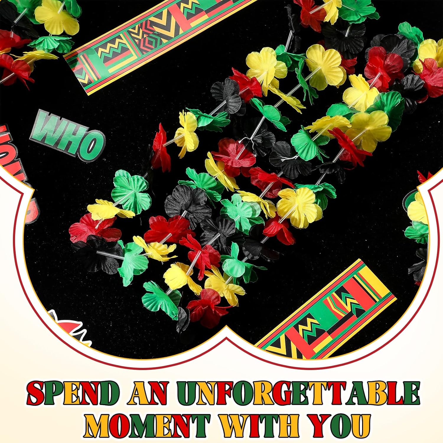 Black History Month Leis Decorations Black History Month Flower Leis Bulk Flower Necklaces Party Supplies Freedom Day Party Decorations(12 Pcs)