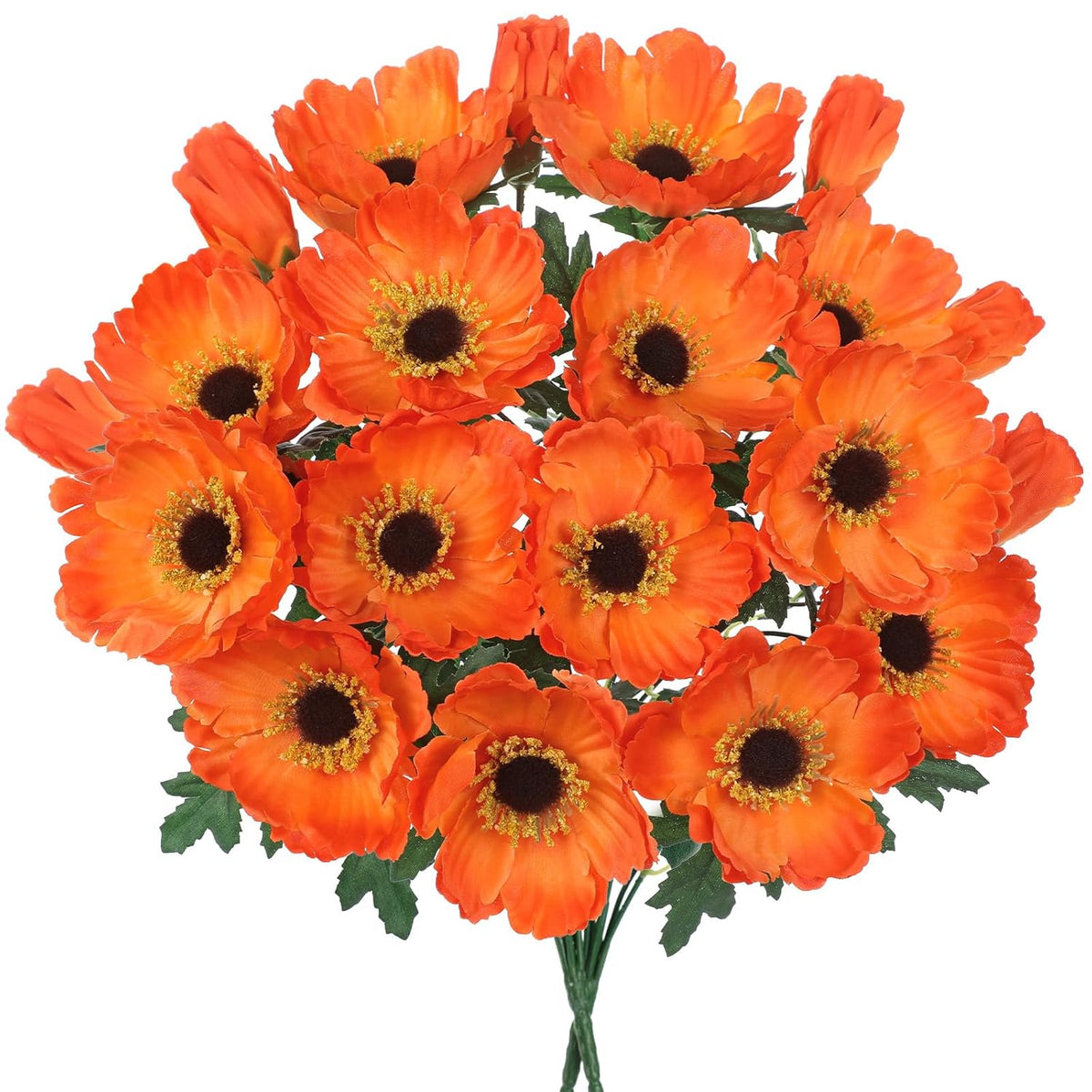 10 Heads Orange Poppy Flowers Artificial 2Pcs Fake Poppies Flowers Bouquets With 7 Heads Full Bloom Poppy & 3 Buds Bouquet Stems Spring Sumer Faux Floral Flower Arrangement For Diy Home Decor
