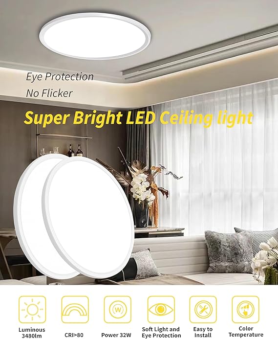4 Pack 16 Inch LED Ceiling Lights 3480LM 3CCT Ultra Slim Flush Mount Fixtures