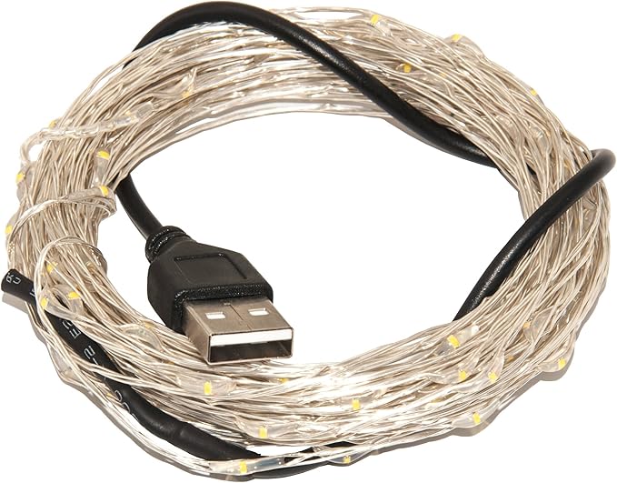 USB Plug In Fairy Lights 16FT 50 LED Warm White Silver Wire String Lights Waterproof Starry Lights for Bedroom Patio Wedding Decor