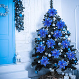 24 Pieces Poinsettia Christmas Decorations Glitter Poinsettia Flowers 5.5 Inch Poinsettias Artificial Christmas Flowers For Christmas Tree Ornament Party Decorations Wreath Garlands(Royal Blue)