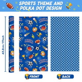 Sport Ball Wrapping Paper Roll - 1 Roll 17” X 33 Ft Happy Birthday Wrapping Paper For Kids Boys Blue Sports Gift Wrap With Football Basketball Design For Birthday Baby Shower Party Favor
