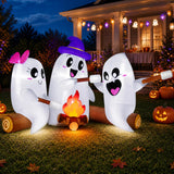 6FT Long Halloween Inflatables Decorations Outdoor Campfire Ghosts Adorable Halloween Blow up Yard Decoration Blowup Cute 3 Ghosts Roasting Marshmallows Over Campfire Built-in LEDs Party Lawn
