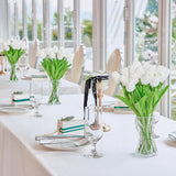 White Fake Tulips Flowers, 20 Pcs Artificial Tulip Stems Real Touch No Watering Needed, Never Wilt, Faux Tulip Flowers For Home Table, Holiday Party, Spring Bouquet Floral, Wedding Decorations