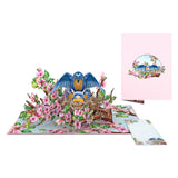 Nesting Birds Cherry Blossom 3D Pop-Up Card 5" X 7", Mother’S Day Greeting For Mom, Wife, Grandma, Beautiful Bluebird Family Floral Design With And Note Card