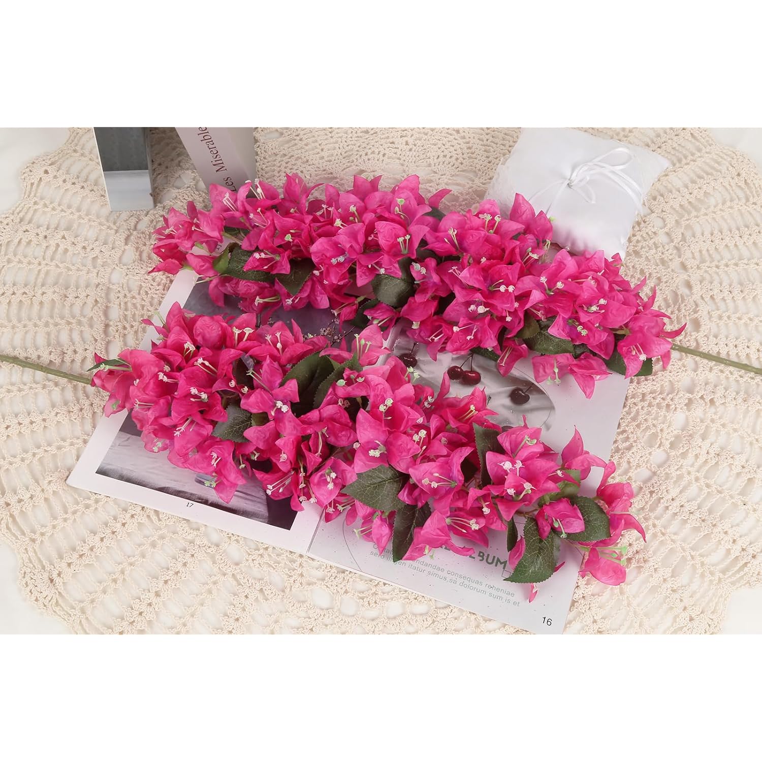 4Pcs Bougainvillea Artificial Flowers 42" Long Stem Pink Faux Silk Bougainvillea Flowers Fake Hanging Flower Branches For Wedding Table Centerpieces Home Garden Arch Wall Decorations (Deep Pink)