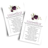 Purple Passion Bridal Shower Games - Would She Rather & This Or That Game - 25 Card Pack For Graduation Parties, Rehearsal Dinners & Birthdays - Modern Floral Design