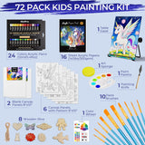 72Pcs Kids Painting Set With Pattern Canvas, Art Painting Supplies Kit With 24 Acrylic Paints,10 Brushes, 8 Canvas Panels,Table Easel,Paper Pad,Color Wheel,Palette For Beginner Students