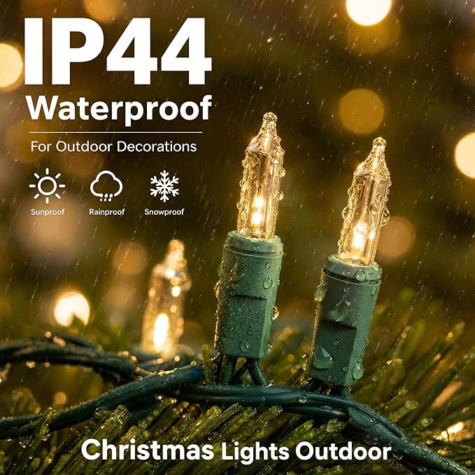 2 Pack 40FT Warm White Christmas Mini String Lights 200 Count Waterproof Indoor Outdoor