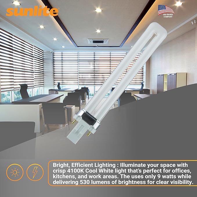 9W G23 2-Pin CFL Light Bulbs 4100K Cool White Twin Tube U-Shaped Plug-In 10 Pack