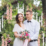12Pcs Artificial Wisteria Hanging Flowers, 3.6Ft/Pcs White & Pink Fake Wisteria Garland For Wedding Party Home Garden Indoor Outdoor Decoration