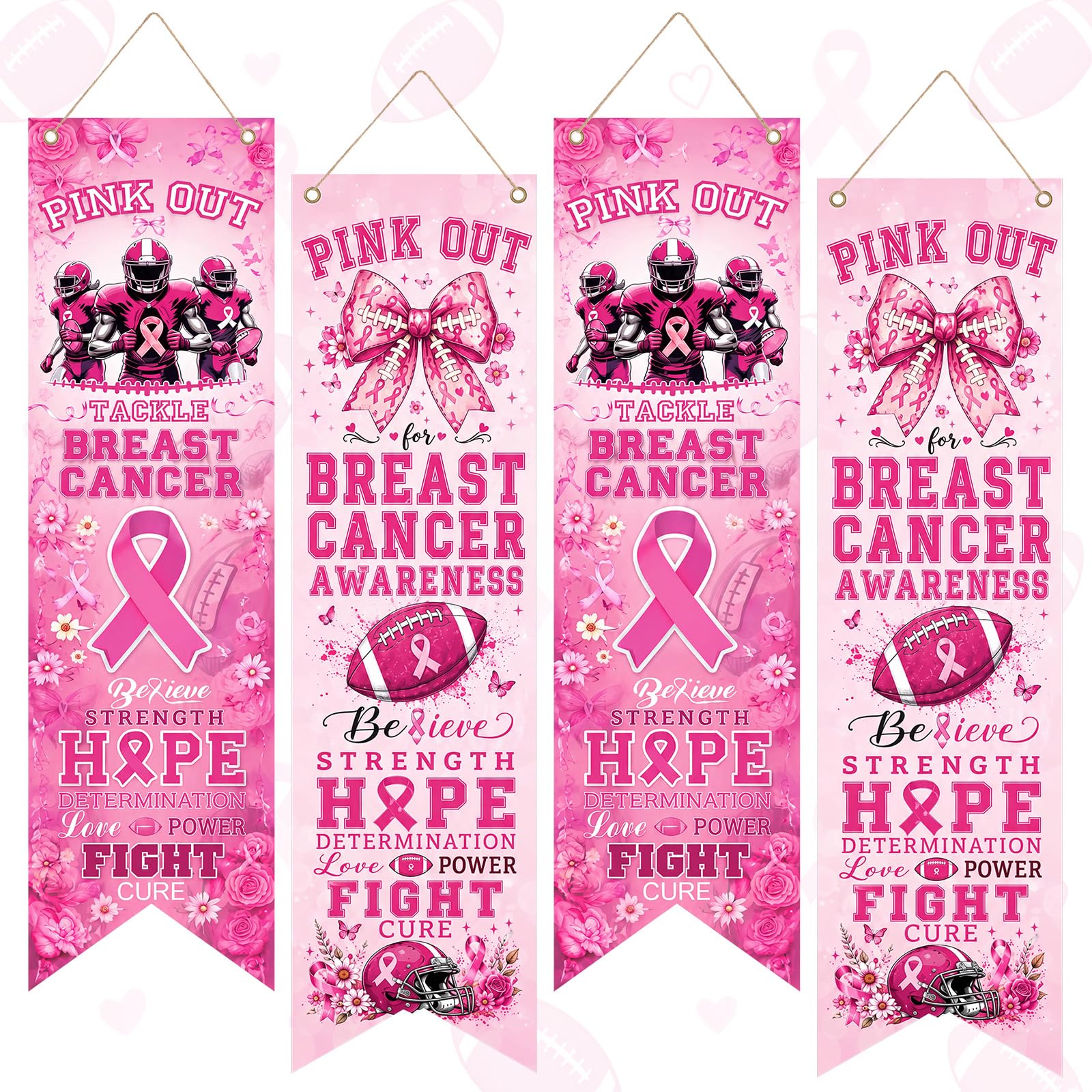 4 Pcs Pink out Breast Cancer Awareness Banner Decoration, Football