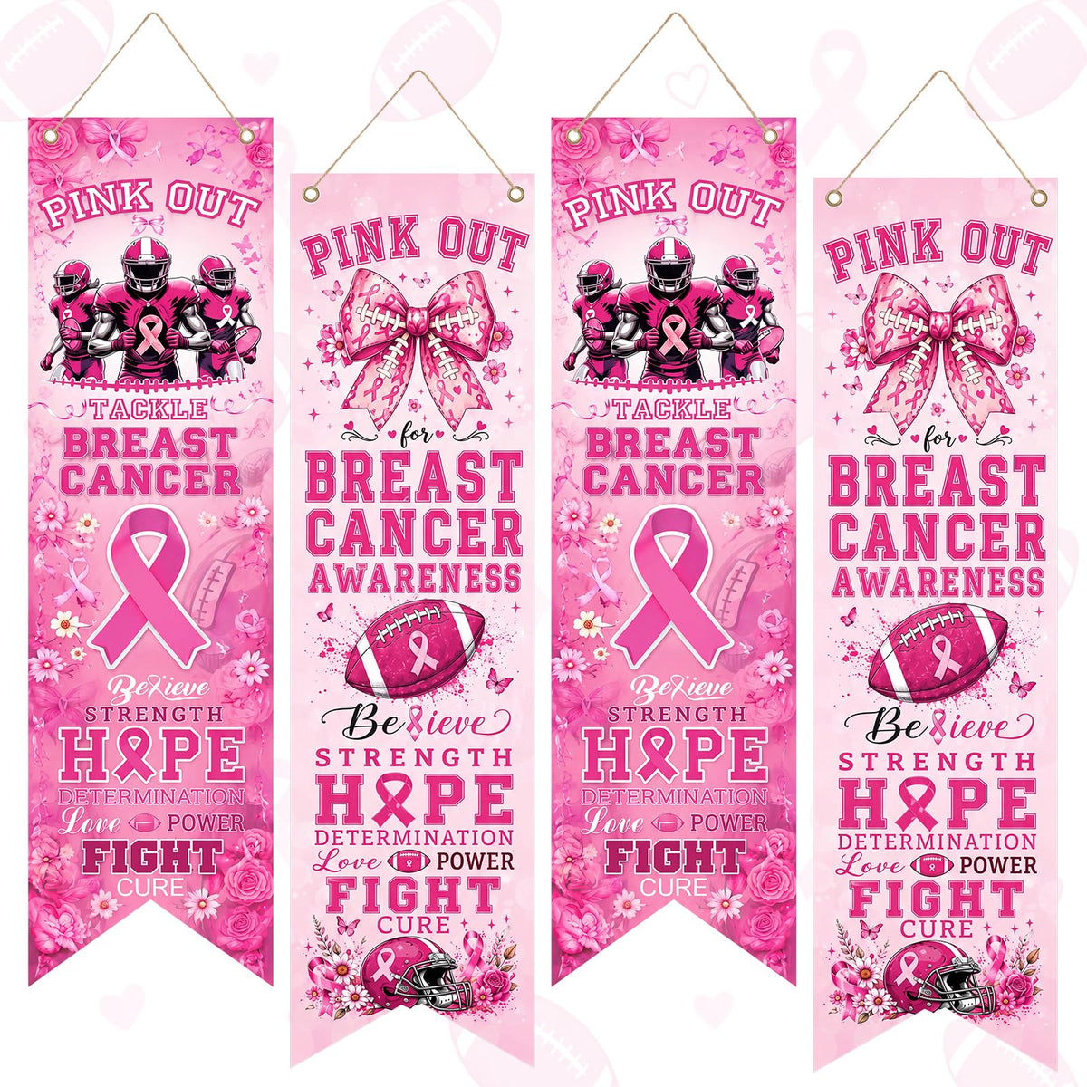 4 Pcs Pink out Breast Cancer Awareness Banner Decoration, Football