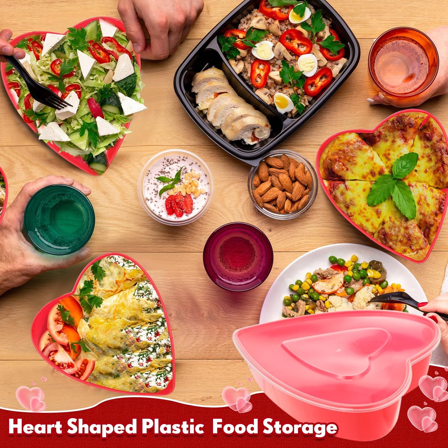 24 Pcs Valentine'S Day Heart Container 16.9 Oz/ 500 Ml Heart Shaped Box Food Storage Containers With Lids Love Shaped Seasoning Containers Reusable Dessert Box For Valentine Fruit Vegetable