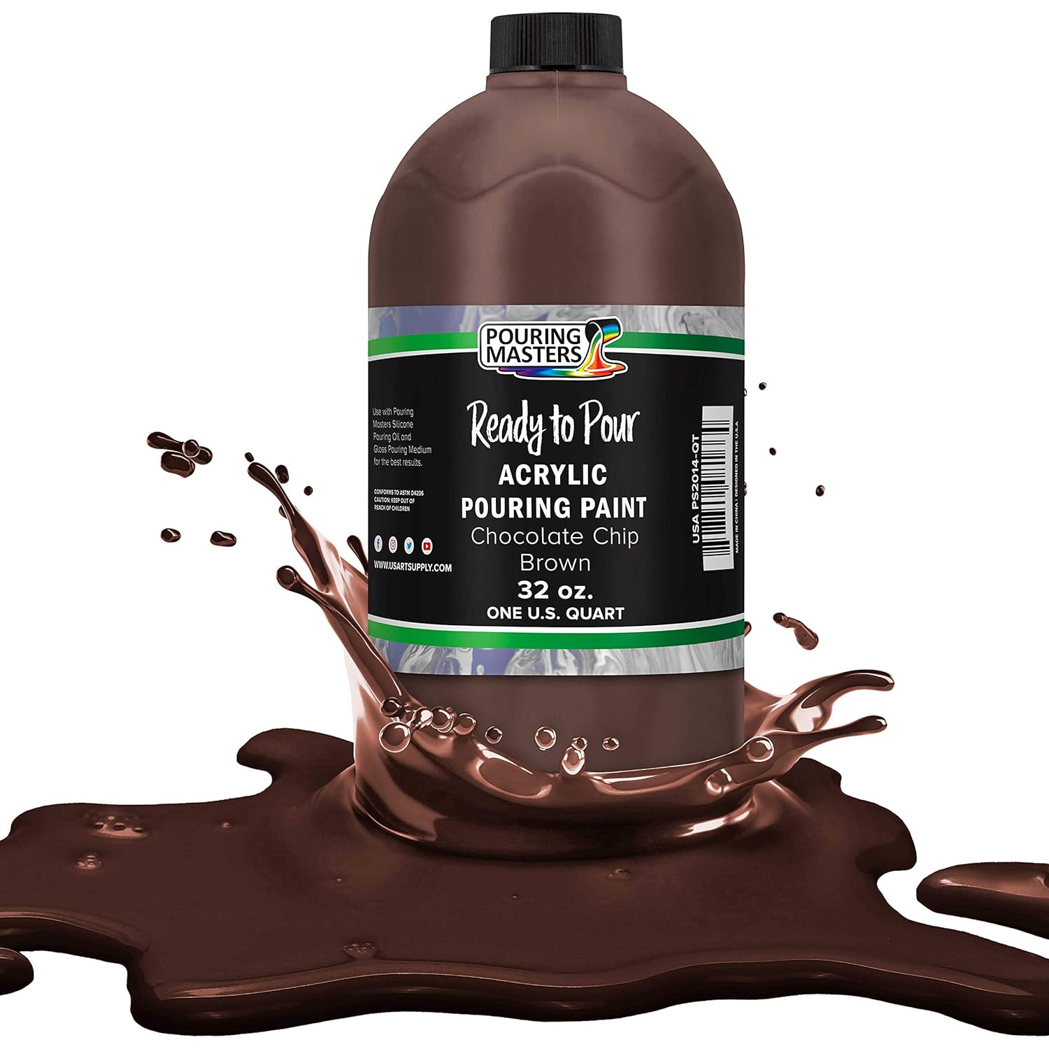 Pouring Masters Chocoloate Brown Ready To Pour Acrylic Pouring Paint - Premium 32-Ounce Pre-Mixed Fluid Acrylic Paint - Fluid Art Supplies For Canvas, Wood, Paper, Tile & Rocks