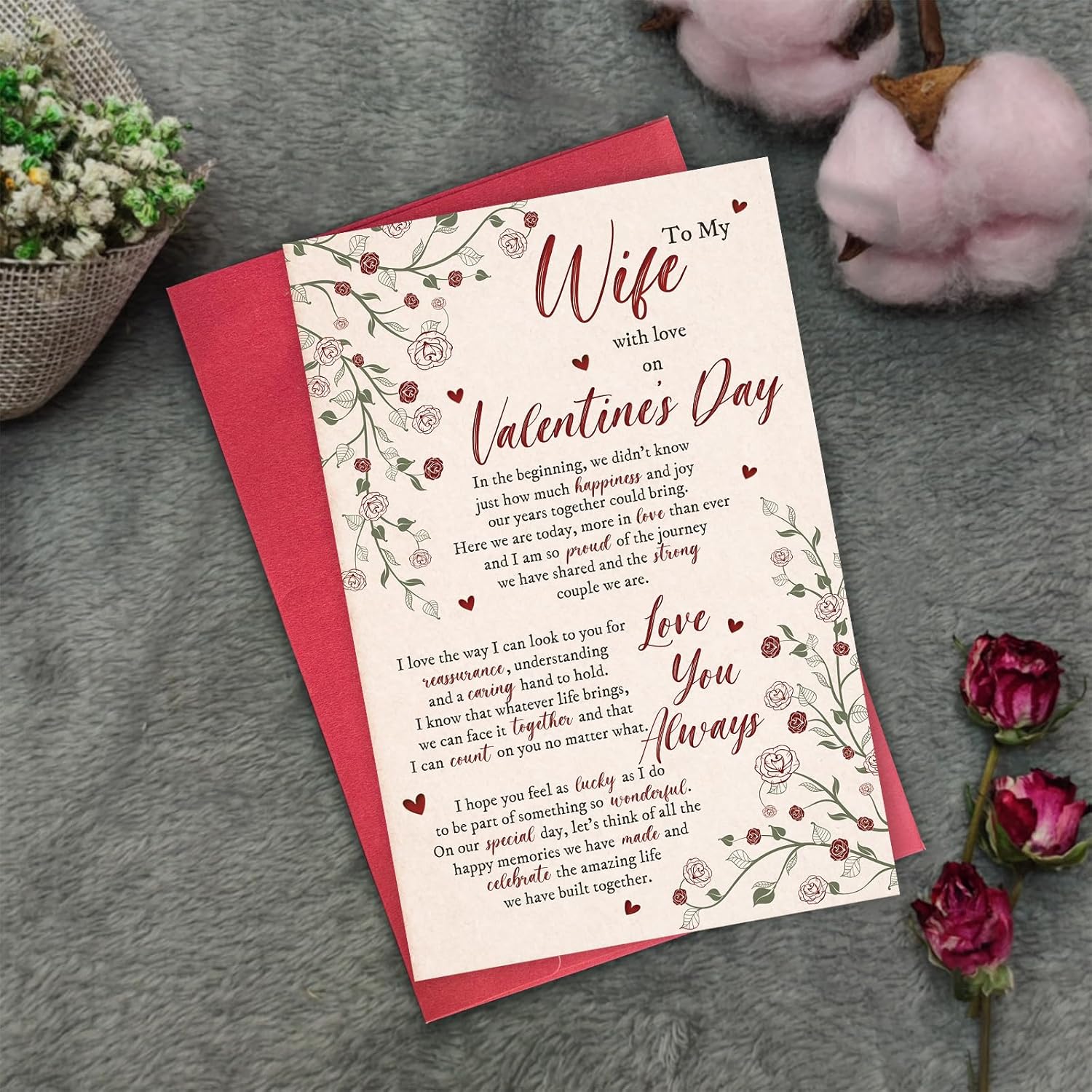 Sweet Valentine'S Day Card For Her, Romantic Husband To Wife Greeting Card With Heartfelt Message, To My Wife With Love On Valentine'S Day
