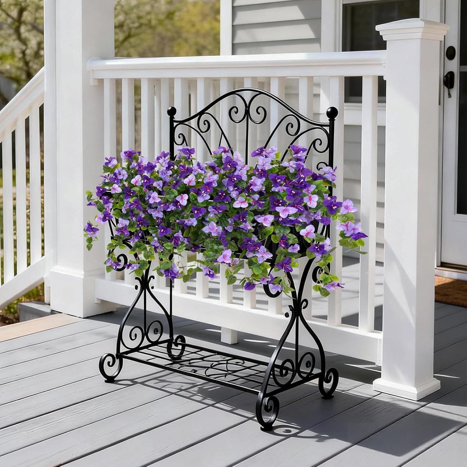 Artificial Fake Flowers Plants For Outdoor Decoration, 2 Pcs Faux Silk Flower Bougainvillea Vines Look Real Uv Resistant For Home Porch Patio Balcony Yard Spring Decor(Purple)
