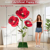 Giant Artificial Red Poppy Flowers - 6.5 Ft Giant Paper Flowers For Decoration With Stand,Large Standing Huge Fake Flower Outdoor Decor For Front Porch Garden Hotel Office Photography Props Wedding