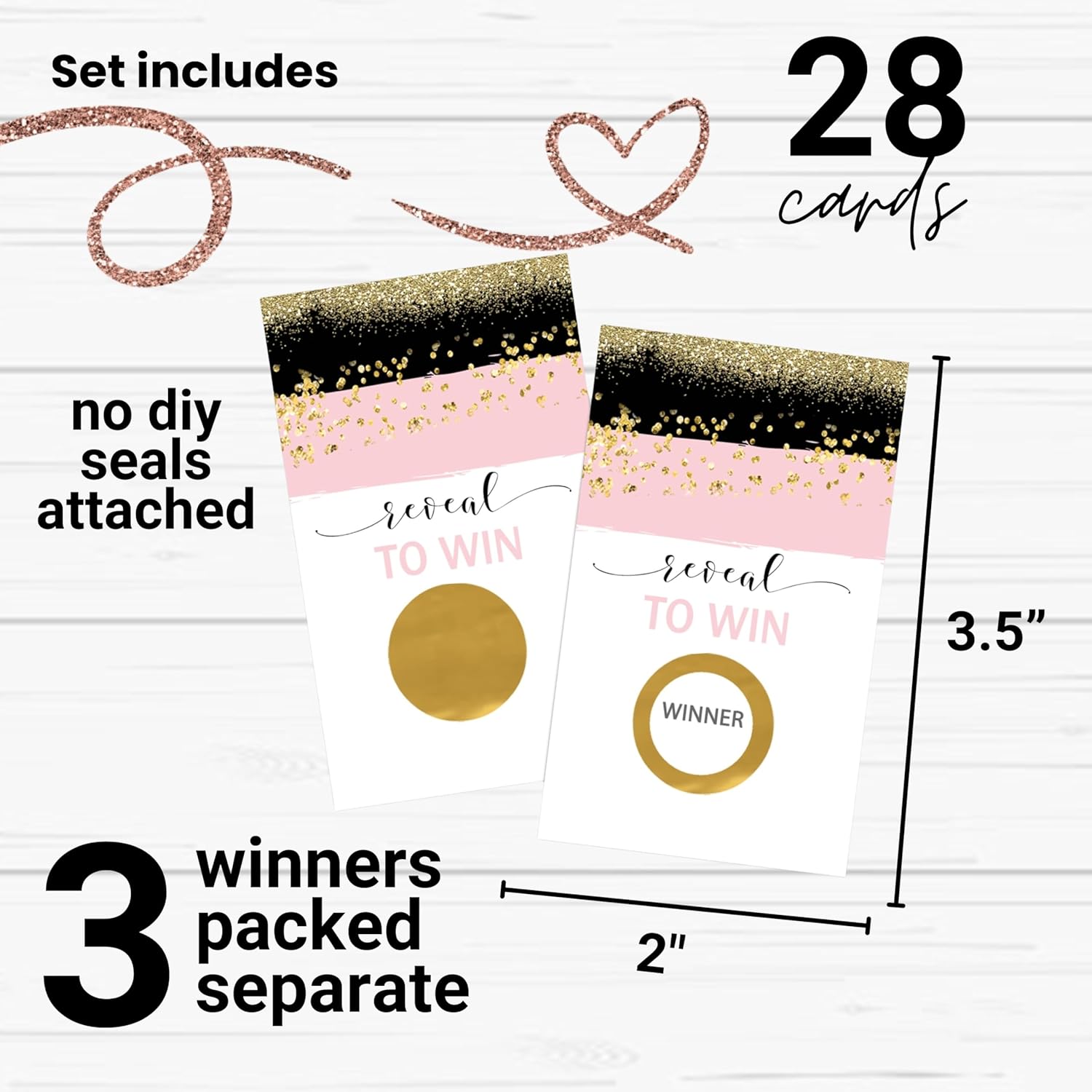 Blush & Gold Scratch-Off Game Cards For Bridal, Baby Showers, Weddings, Raffles - 28 Pack