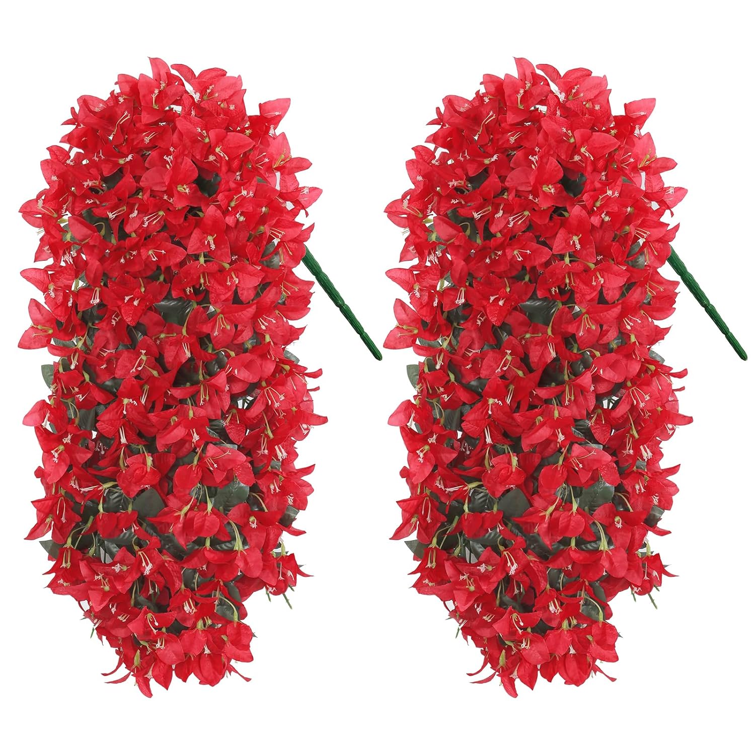 2Pcs Fake Flowers Bougainvillea Artificial Flowers Uv Resistant Faux Hanging Plants Vine For Indoor Outdoor Planter Vase Home Porch Garden Wedding Summer Decor (Red)
