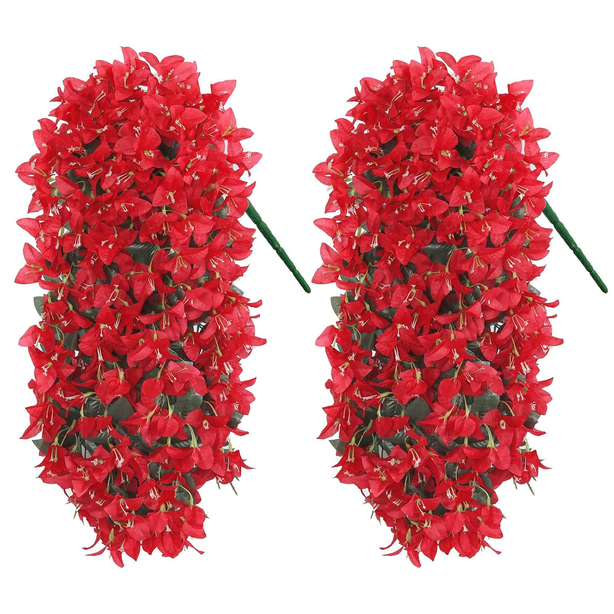 2Pcs Fake Flowers Bougainvillea Artificial Flowers Uv Resistant Faux Hanging Plants Vine For Indoor Outdoor Planter Vase Home Porch Garden Wedding Summer Decor (Red)