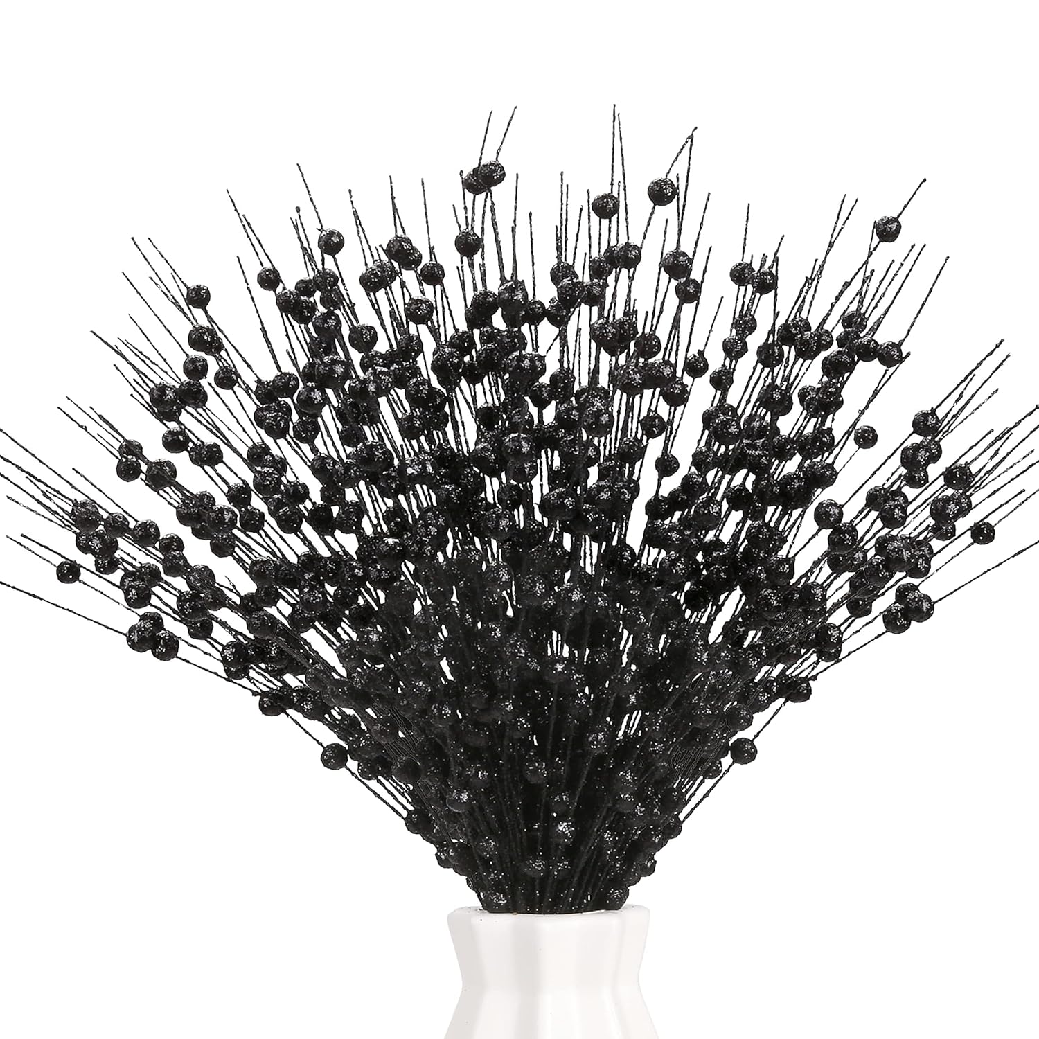 12 Pcs Artificial Glitter Berry, Black Glitter Picks Artificial Berries Stems For Christmas Ornaments Fake Stem Decorative Sticks For Vases Tall Diy Wreath Halloween Decor