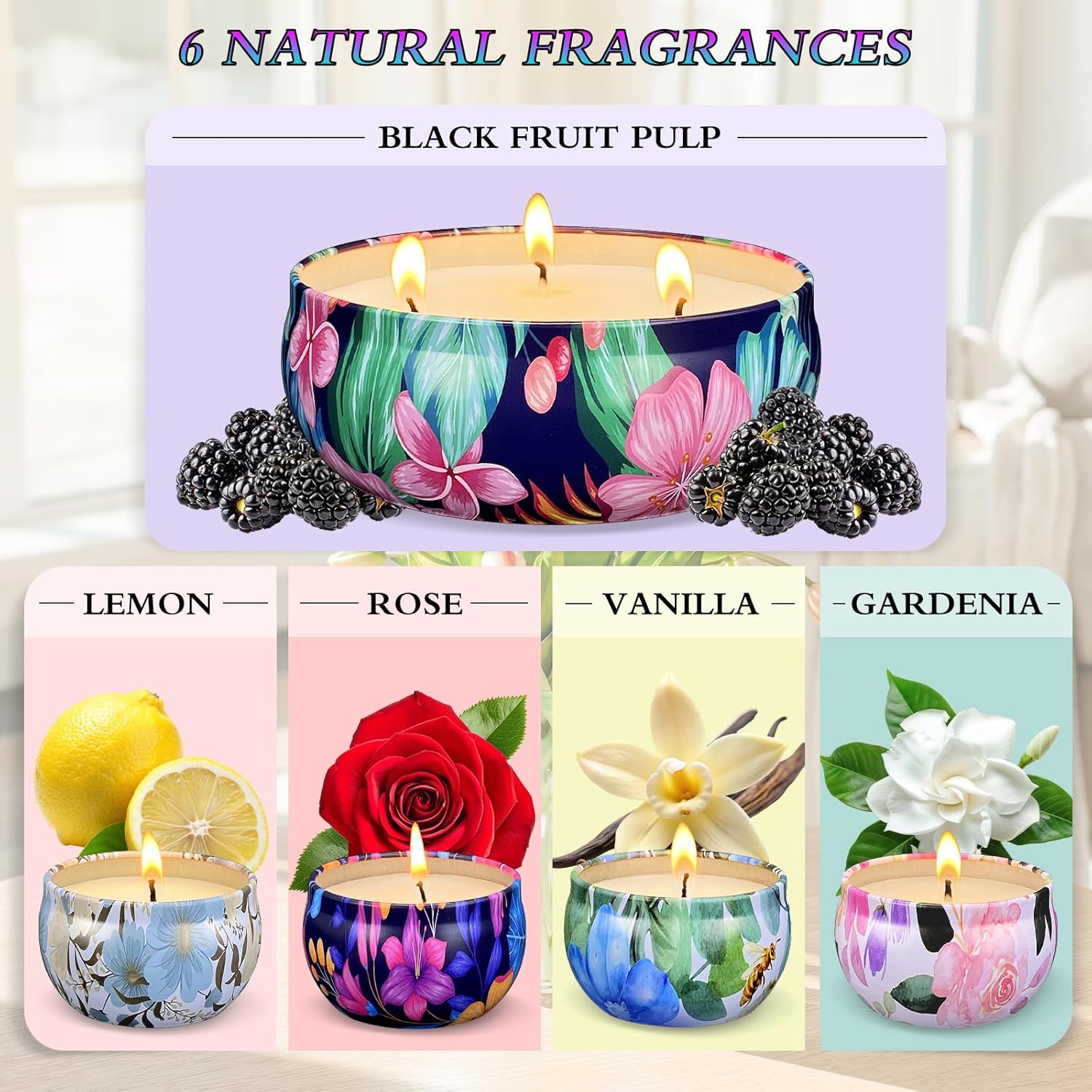 Scented Candle Set (5 Pieces - 1 Large 4 Small), Soy Wax Scented Candle, Portable Tin Candle With Lid, Christmas Thanksgiving Candle Gift Basket For Friends And Colleagues