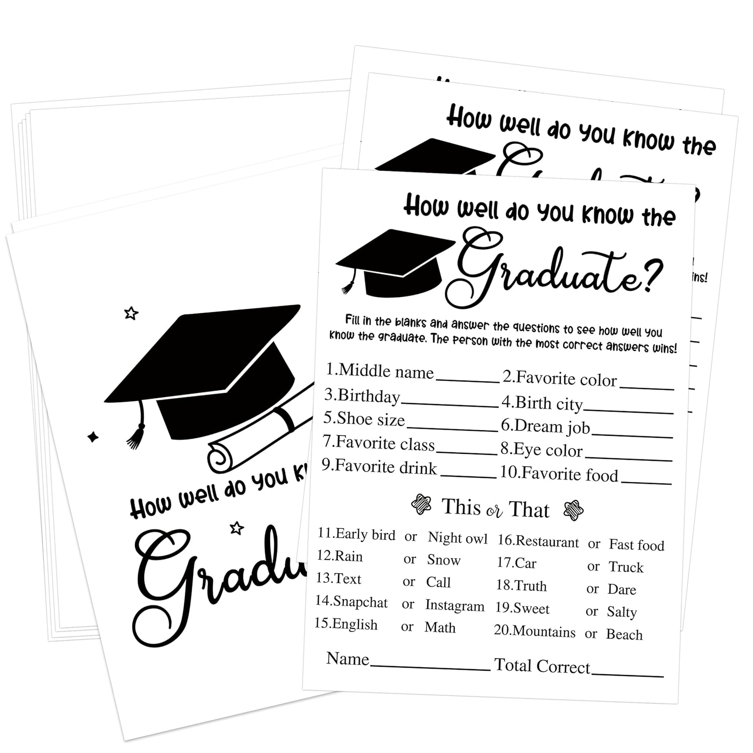 30 Grad Party Games Cards, Simple Style Graduation Trivia Game Cards, Graduation Party Supplies, How Well Do You Know The Graduate, Graduation Party Favors For High School College University,4