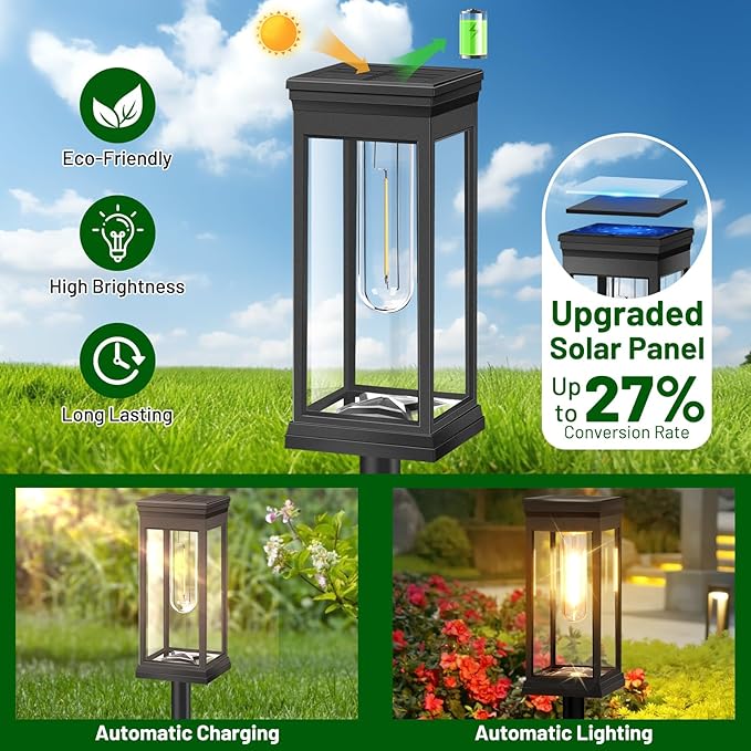 8 Pack Upgraded Solar Pathway Lights Large LED Waterproof Super Bright Garden Walkway Lights