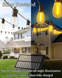 50FT Solar Powered Outdoor String Lights Waterproof LED Fairy Lights with Edison S14 Bulbs