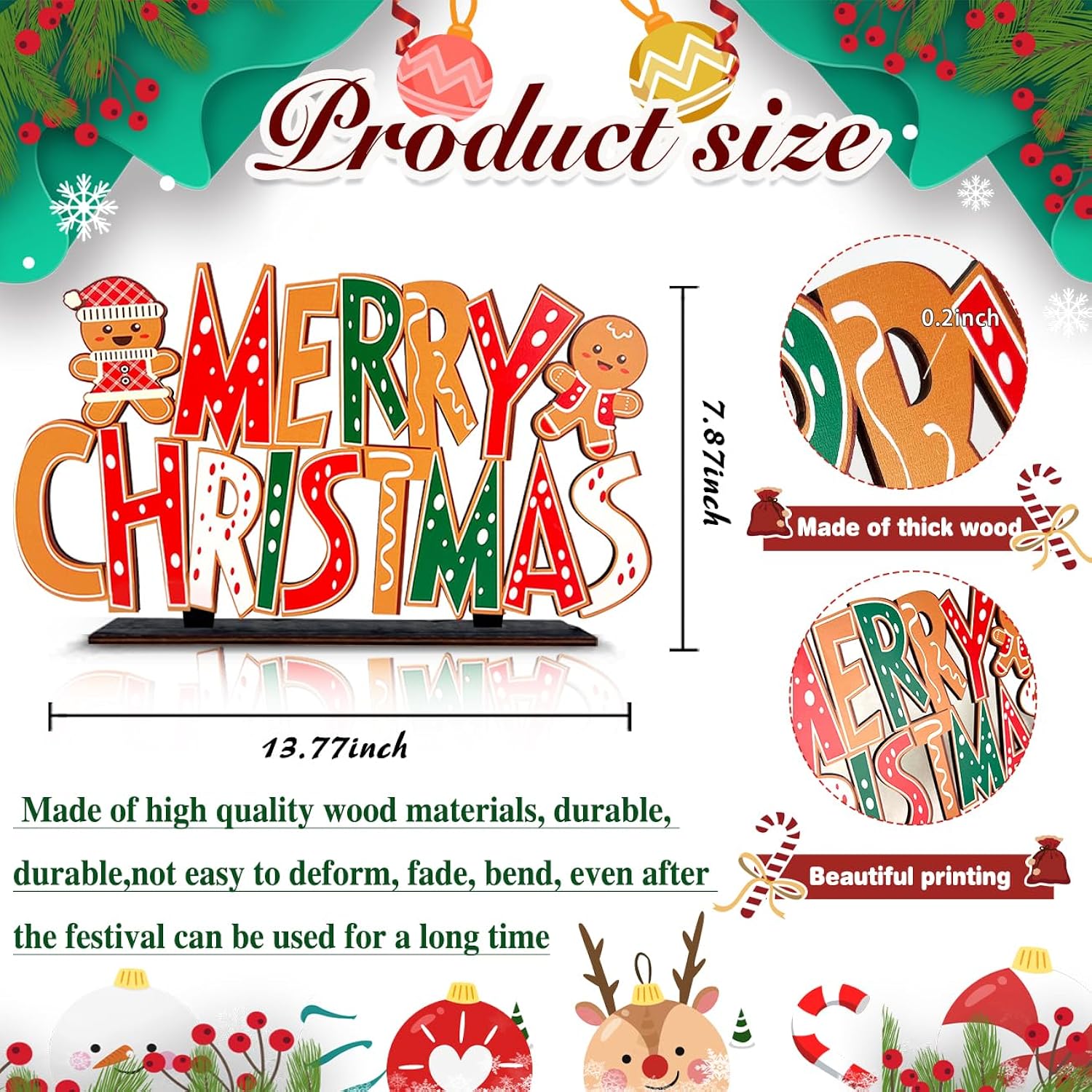 Gingerbread Christmas Decorations Merry Christmas Table Centerpieces Gingerbread Man Wooden Sign Xmas Front Door/Wall Decor Party Supplies