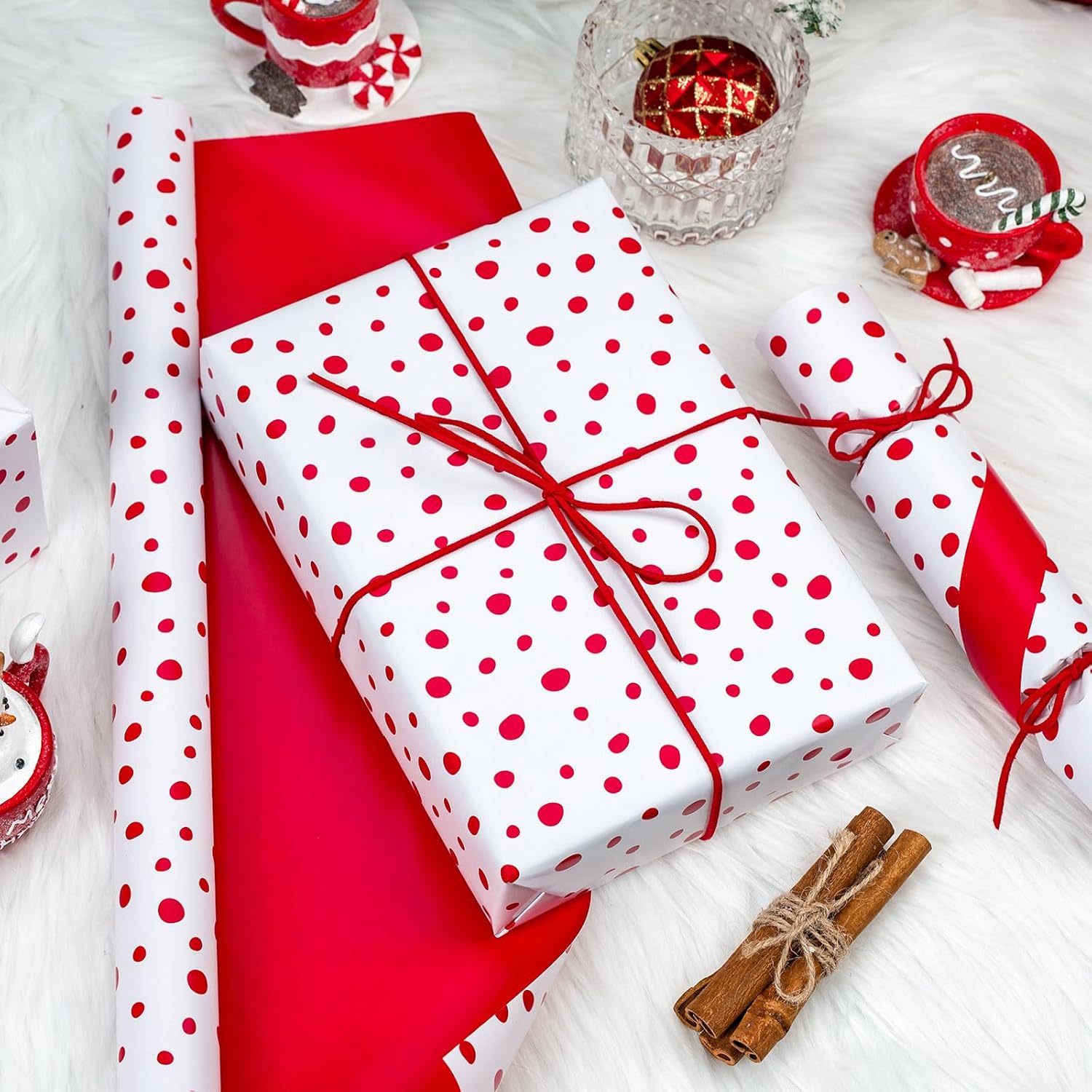 Red Lrregular Wave Point Wrapping Paper, Reversible Gold Gift Wrap For Birthday, Valentines, Mothers Day, Graduation, Wedding, Fathers Day, Baby Shower, Christmas (17In X 16.4Ft)